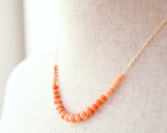 Coral Necklace, 14K GF Chain - Semi Precious Graduated Corals