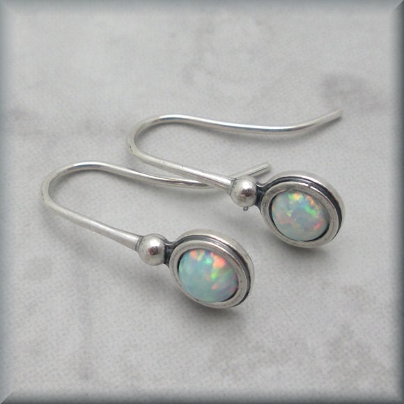 Opal Earrings Dangle Gemstone October Birthstone by BonnyJewelry