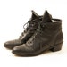90s Black Leather Lace Up Ankle Boots with Cuff / Women's sz 7.5