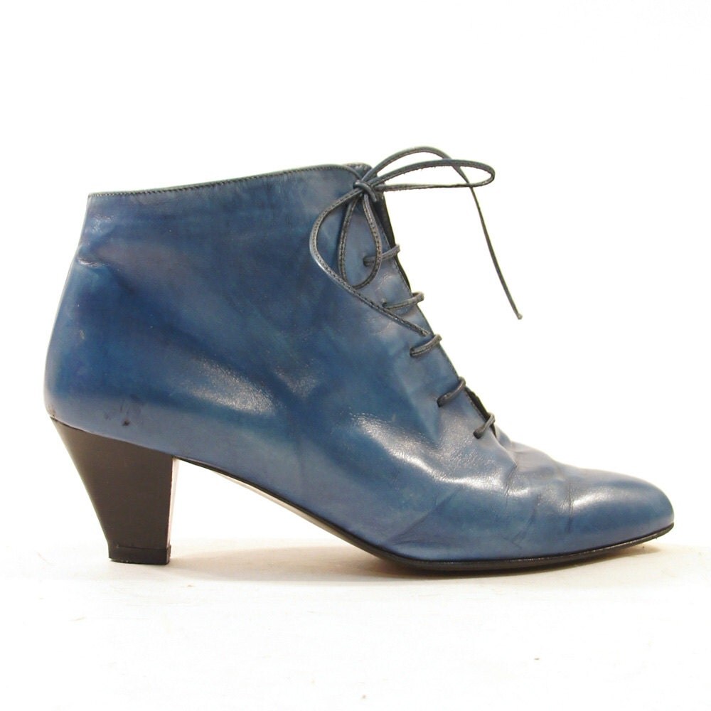 women's blue leather ankle boots