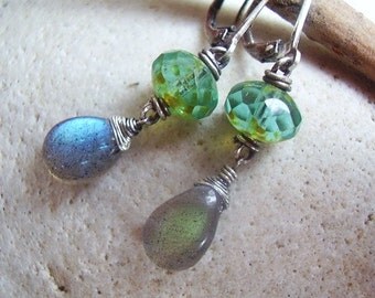 Labradorite & Faceted Czech Glass Earrings