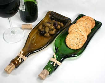 Gold Wine Bottle Serving Tray or Spoon Rest with Cork - Recycled Eco-Friendly