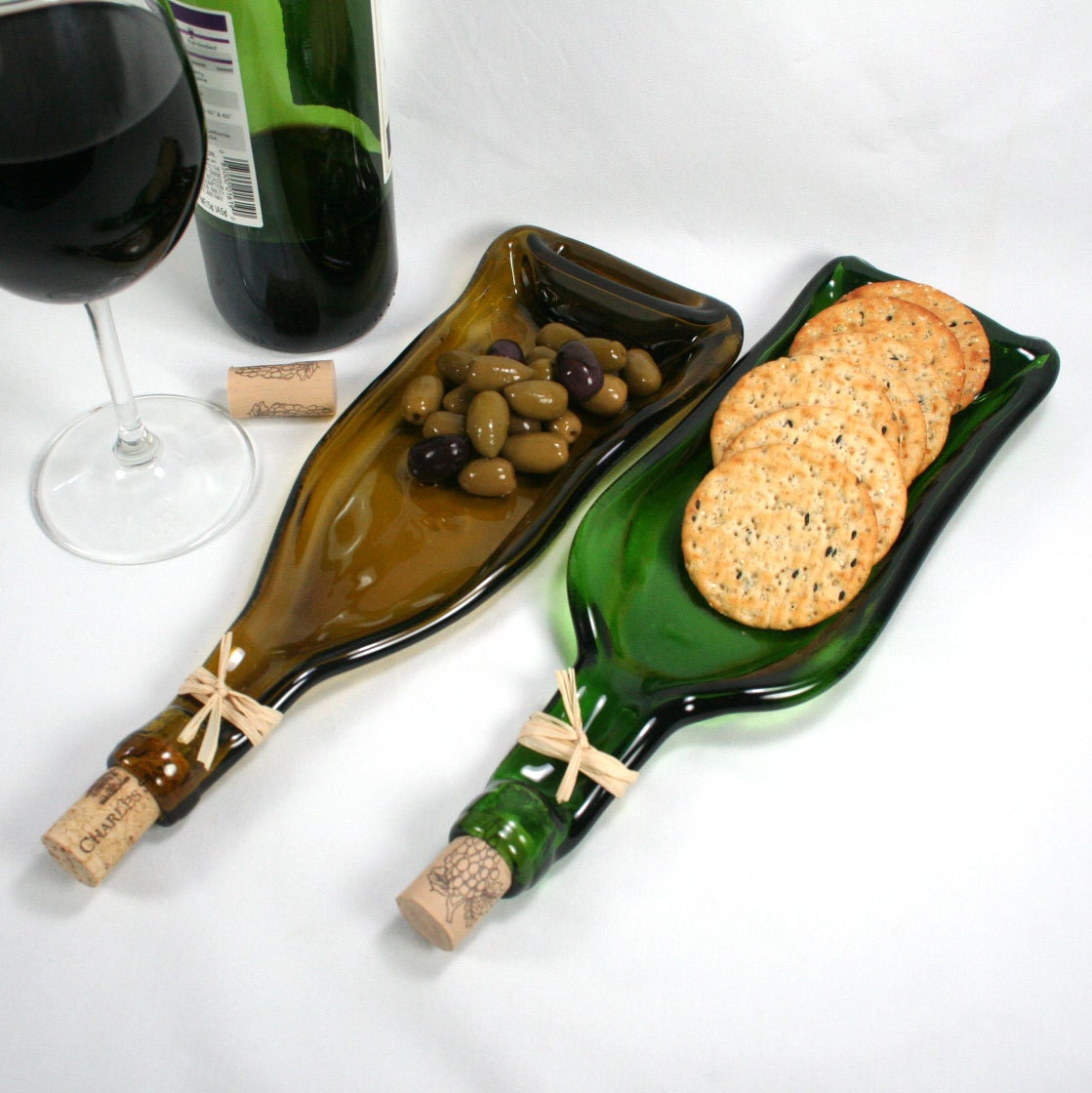 Gold Wine Bottle Serving Tray Spoon Rest Cork Recycled glass
