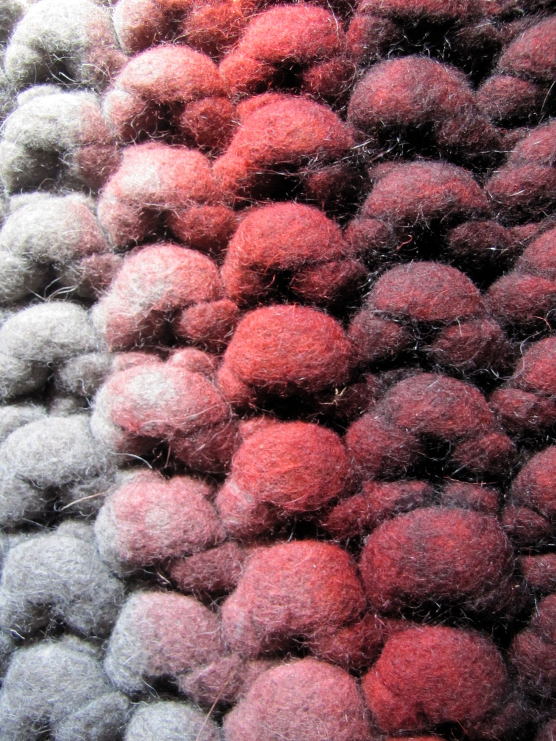 Hand knit extra thick wool felt natural roving dip dyed rug in