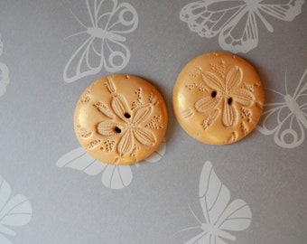 Sand Dollar Buttons, Polymer Clay, Round, Set of Two