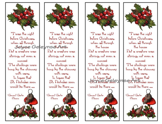 Printable Christmas Bookmarks: Night Before Christmas Poem