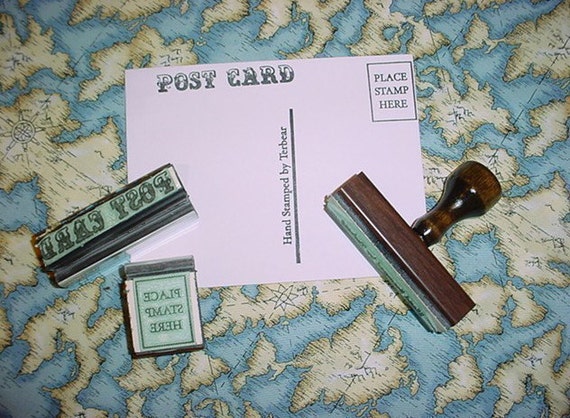 Custom Postcard Rubber Stamp set 3 piece set for DIY postcards
