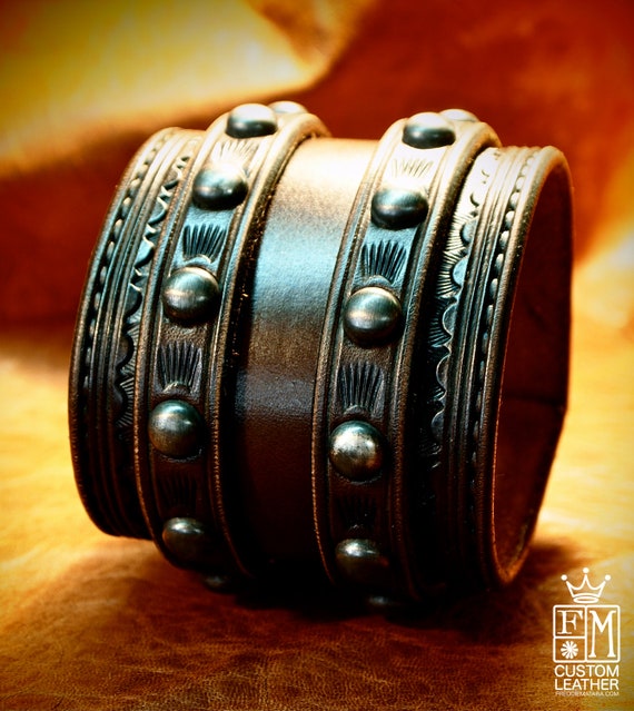 Leather Wrist Cuff Traditional American COWBOY ROCKSTAR Bracelet