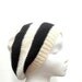 Knit beanie Slouch Black White Stripes Hat wool Beret size medium 4505