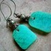 Hand Cut Stone Tab Earrings, Gem Silica, Blue Green Gemstone, Oxidized Copper