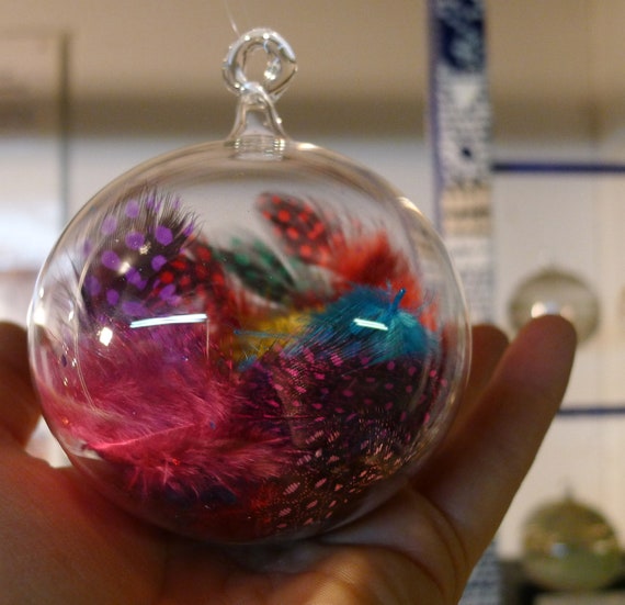 Items Similar To Clear Glass Ornament With Feathers Hand Blown And