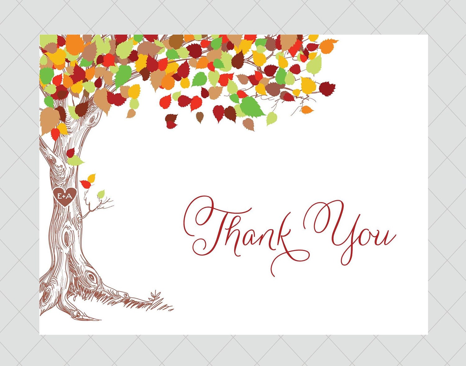 Rustic Tree Wedding Thank You Cards Carved Initials Fall