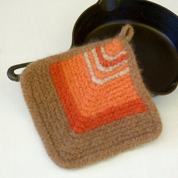 Handmade Hand Knit Felted Wool Pot Holder Eco Friendly Hot Pad in