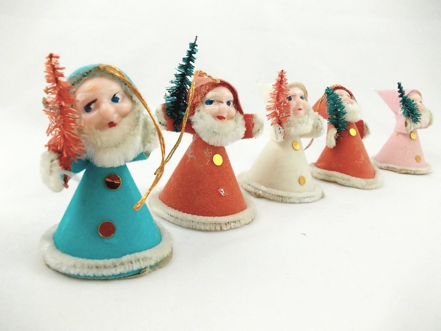Kitschy Mid Century Christmas Tree Ornaments Elf Santa