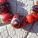 Rich Red LENTILS Lampwork Beads by Cherie Sra R114 Flameworked Scroll Lentil Glass Beads