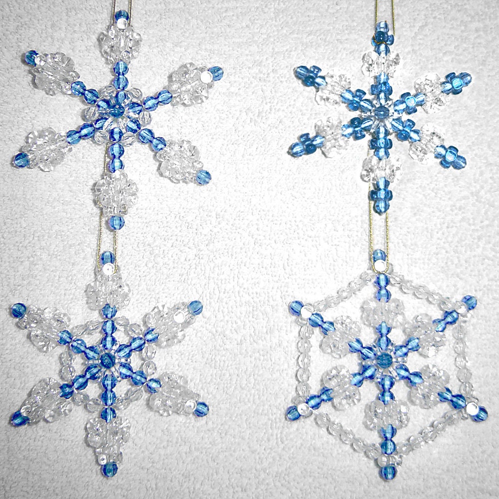 Beaded Snowflake Ornaments, 4pc Set - Sapphire Blue