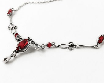 Victorian Necklace gothic jewelry Victorian Jewelry Red Swarovski Necklace Silver art deco Necklace elegant romantic aranwen