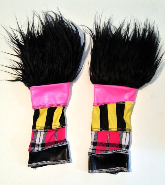 Goth Arm Warmers long fingerless gloves hot pink yellow and