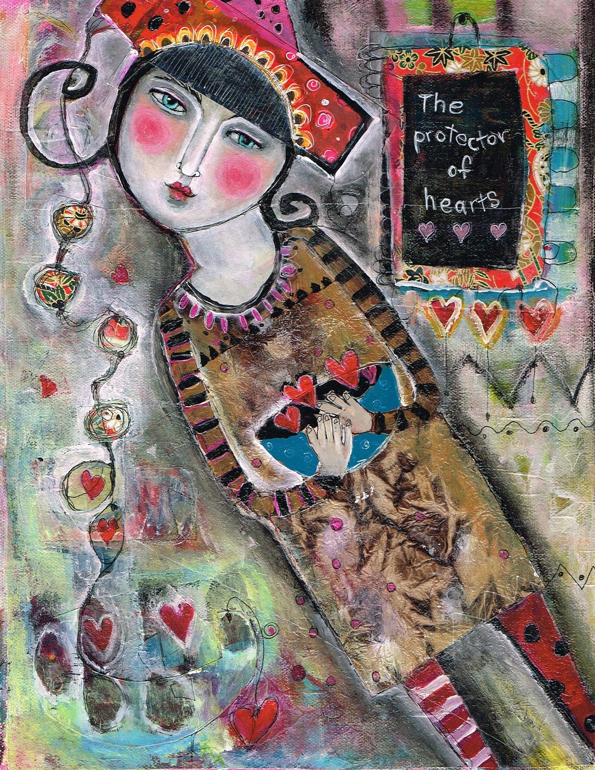 Items similar to Mixed Media Painting Print Modern Folk Art Expressive