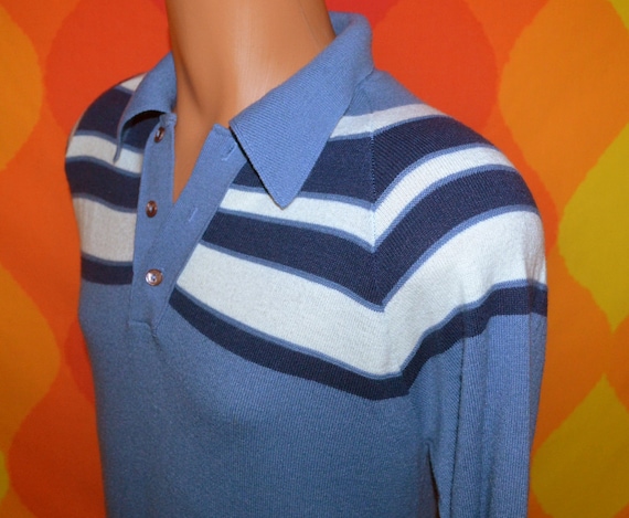 vintage 70s sweater polo knit blue stripe geometric pattern