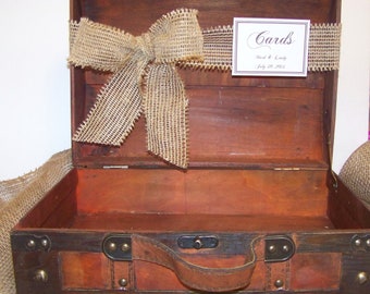 Rustic Wedding Card Box-Wood Grain Suitcase-Burlap Ribbon