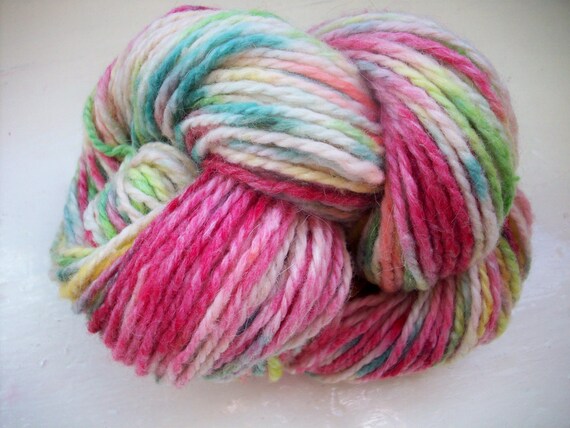 Hand painted yarn 50g green red coral yellow by SpinningStreak
