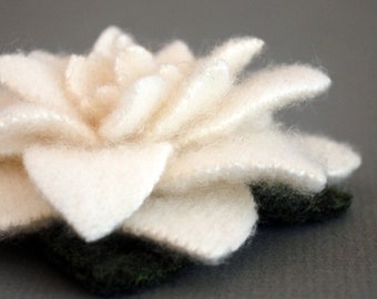 Snow White Recycled Cashmere Flower Pin