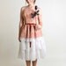 1950s Party Dress in Salmon Spice and White - Strapless with Velvet Bow - Medium Tea Length Wedding Reception Dress