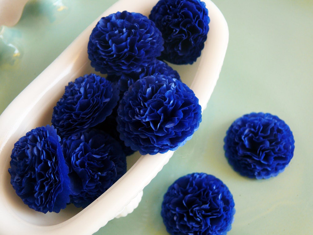 Button Mums Tissue Paper Flowers Dark Blue Navy Blue Wedding