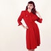 40s Dress - RED Rayon Swing Dress Cohen Bros Style - Large Rhinestone detail