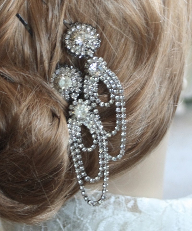 Hair Clips Pins Vintage Rhinestone Wedding silver bride