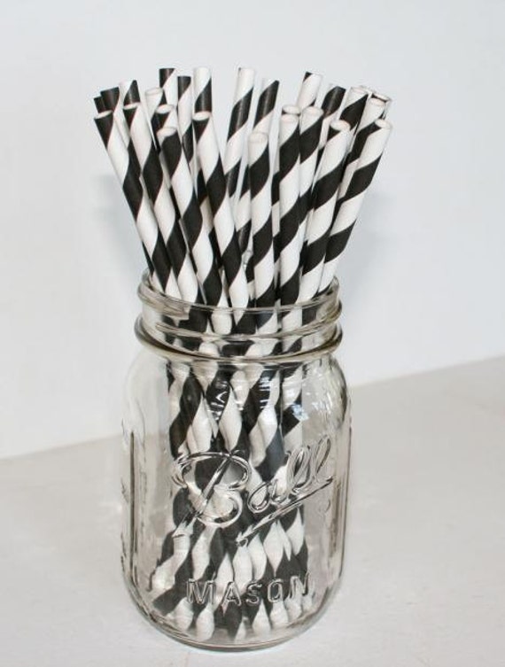 Black and White Striped Paper Straws - Black or choose any color combination Il_570xn
