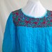 Vintage 1980s Bohemian Oaxacan Dress Turquoise Blue Red Flowers Sz S M L
