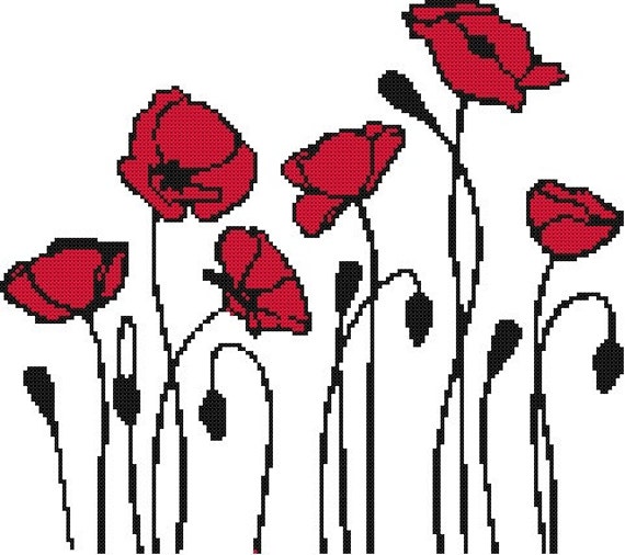 Abstract Poppies a Counted Cross Stitch Pattern