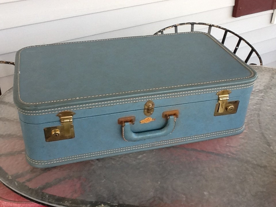 Vintage 1950s Era Allietron Blue Suitcase Luggage