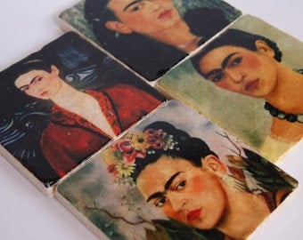 Frida Kahlo - mexican folk art artist - stone coaster set