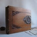 Photo album scrapbook horizontal OOP upcycled wooden covers carved