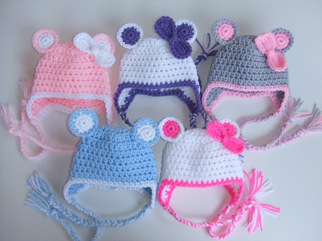 Crochet Childrens Earflap Hat You select Size and Color