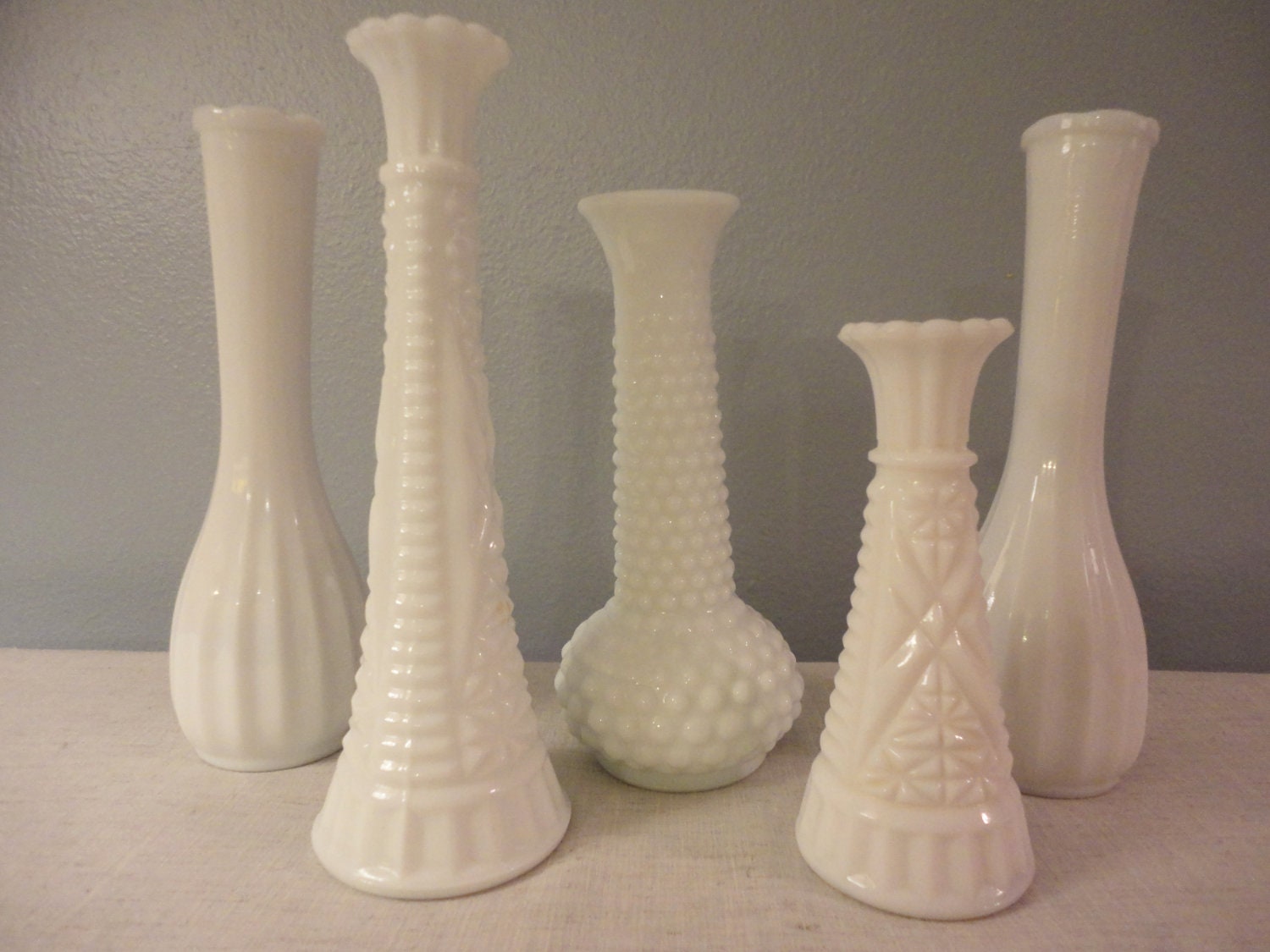 Vintage Milk Glass Vase Set of Five White Instant