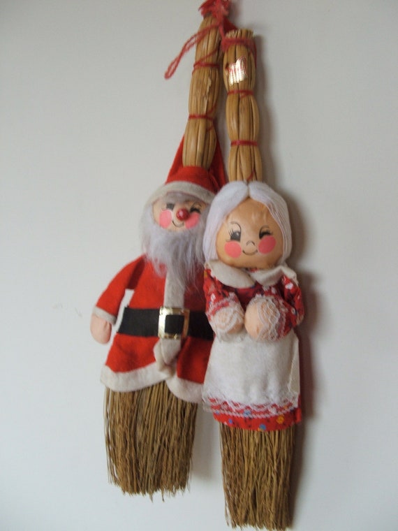 vintage enesco santa and mrs claus broom doll ornaments vintage enesco santa and mrs claus broom doll ornaments