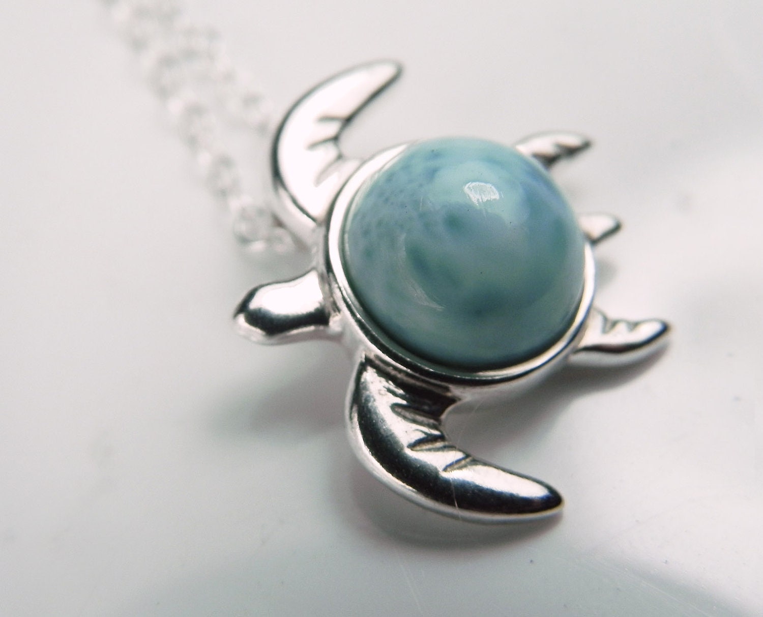 Silver Larimar Turtle Necklace Sea Turtle Pendant