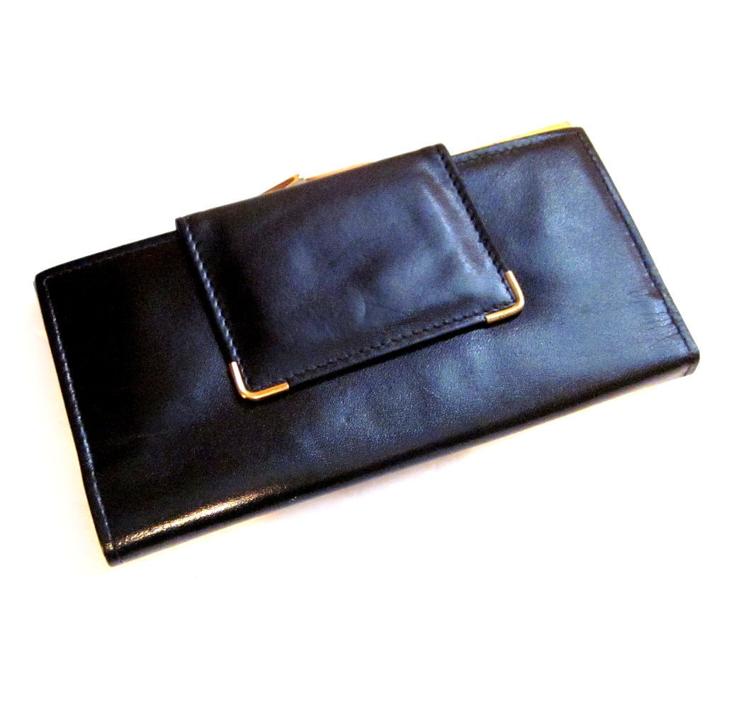 Vintage Black Leather Wallet Clutch Purse Buxton