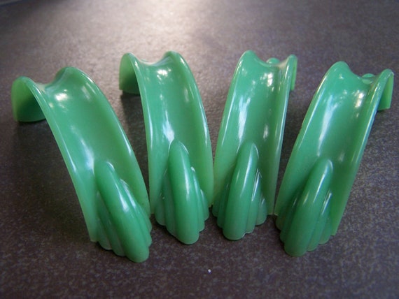 Vintage 1940s Jadeite Green Cabinet Drawer Pulls Set of 4