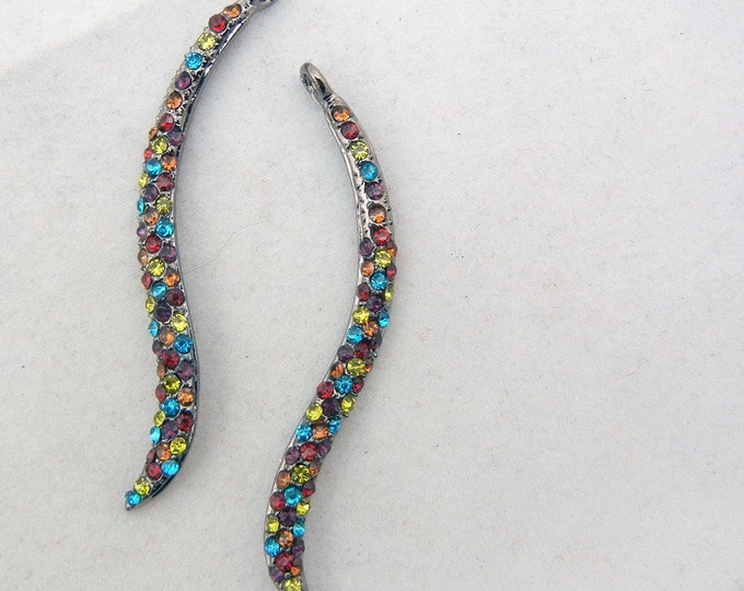 Pair of Hematite Multi Colored Rhinestone Curving Drops