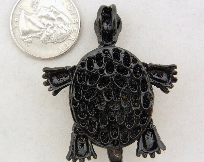 Black Epoxy Turtle Pendant Hematite Rhinestones