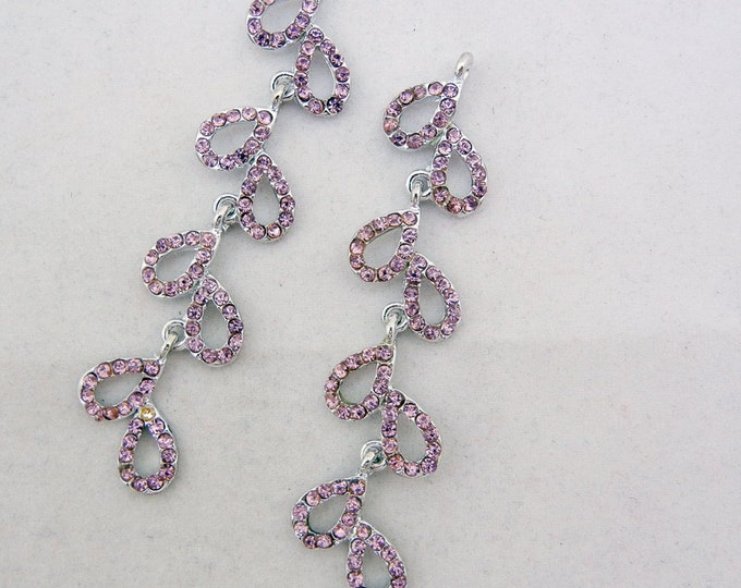 Pair of Silver-tone Light Amethyst Rhinestones Chandelier Drop Charms