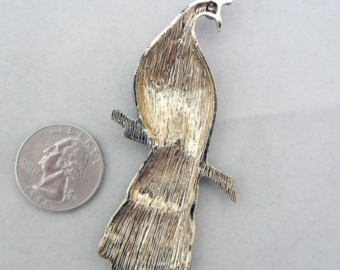 Gold-tone Textured Peacock Pendant with Brown and Whiite Epoxy Wash