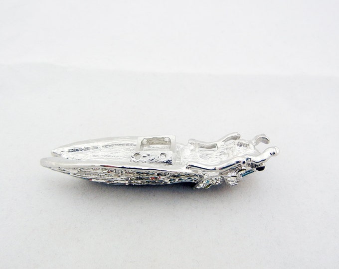 Large Rhinestone Silver-tone Cicada Slide Charm