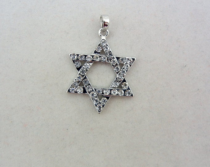 Silver-tone Rhinestone Accented Star of David Pendant