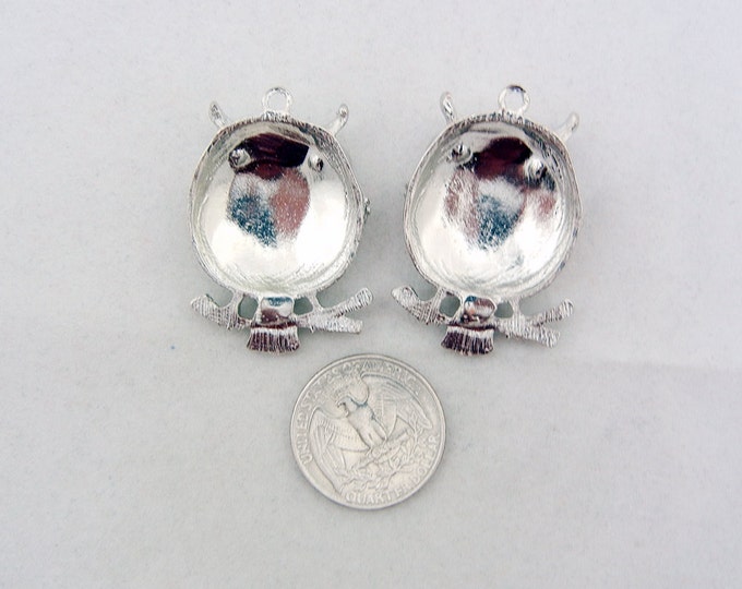 Pair of Silver-tone Purple Rhinestone Owl on a Branch Charms